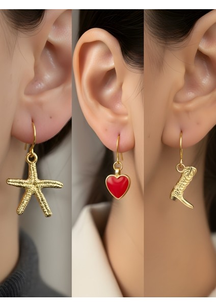 Trend Sembol Figürlü 3’lü Kadın Küpe Set