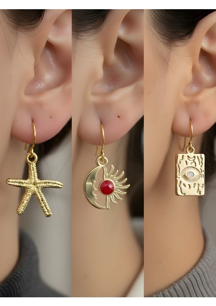 Trend Sembol Figürlü 3’lü Kadın Küpe Set