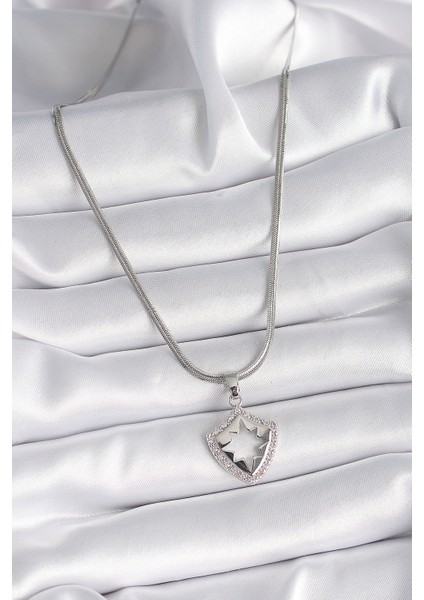 316L Çelik Gümüş Renk İtalyan Zincir Zirkon Taşlı Kutup Yıldızı İşleme Model Kadın Kolye fiyatları