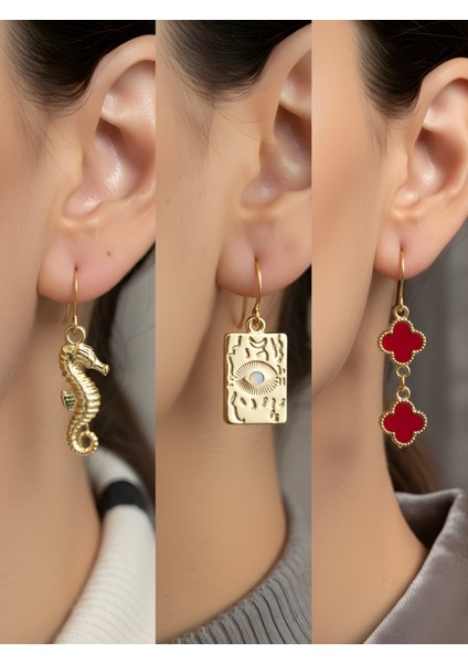 Trend Sembol Figürlü 3’lü Kadın Küpe Set