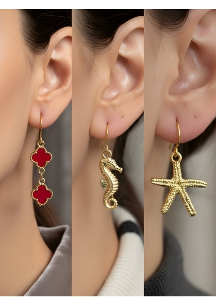 Trend Sembol Figürlü 3’lü Kadın Küpe Set