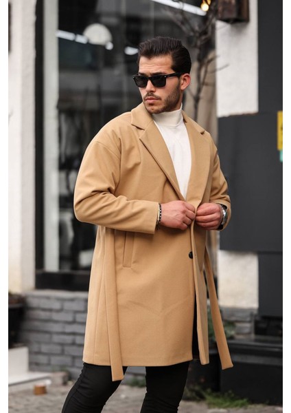 560-OVERSIZE Kesim Erkek V Yaka 2 Dügme Kase Kaban-Vizon