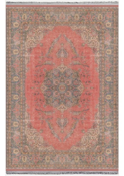 Mars 2082 Kahve Tonlarında Eskitme Otanti Kslasik Desen Kaymaz Taban Decoratif Halı