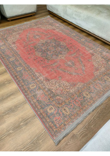 Mars 2082 Kahve Tonlarında Eskitme Otanti Kslasik Desen Kaymaz Taban Decoratif Halı modelleri