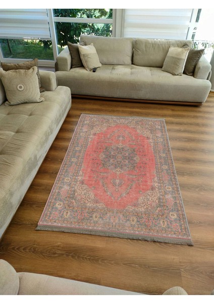 Mars 2082 Kahve Tonlarında Eskitme Otanti Kslasik Desen Kaymaz Taban Decoratif Halı fırsatları