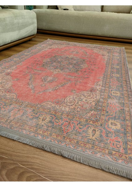 Mars 2082 Kahve Tonlarında Eskitme Otanti Kslasik Desen Kaymaz Taban Decoratif Halı