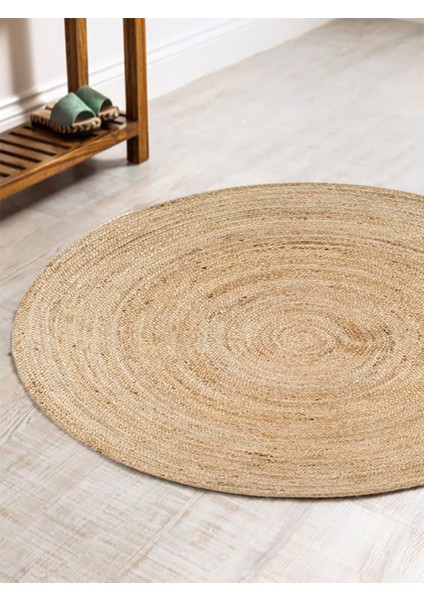 Boho 939 Doğal Hasır Jüt Desenli Örgü Yuvarlak Natural Çift Taraflı Halı indirimleri