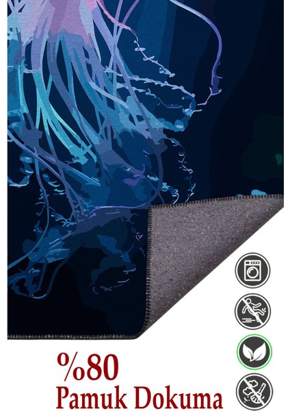 Mars 43 Modern Stil Lacivert Deniz Anası Salon Halısı Yıkanabilen Dekoratif Halı