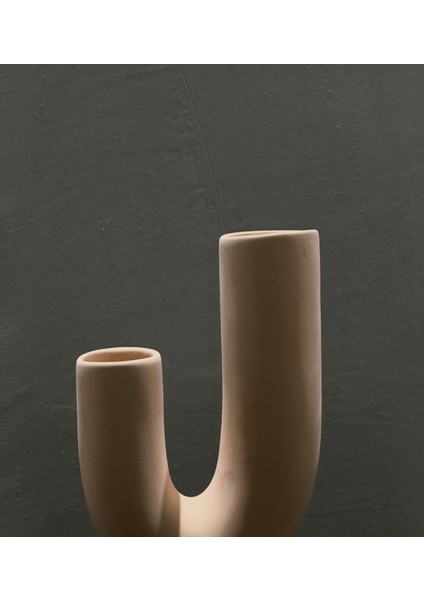 Minimalist Ikili Boru Formlu Seramik Vazo – 31X15 cm Modern Dekoratif Obje Ev