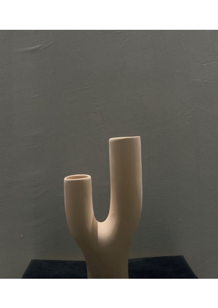 Minimalist Ikili Boru Formlu Seramik Vazo – 31X15 cm Modern Dekoratif Obje Ev modelleri