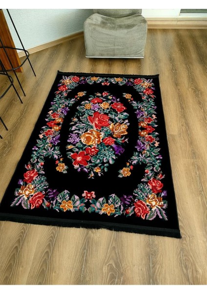 Mars Serisi Siyah ve Multy Tonlarda Çiçekli Desen Kaymaz Taban Şönil Halı fiyatları