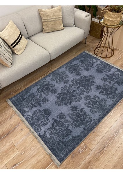 Mars 2031 Mavi Tonunda Bordürlü Eskitme Klasik Desen Kaymaz Taban Dekoratif Halı modelleri