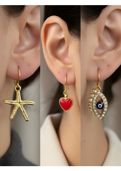 Trend Sembol Figürlü 3’lü Kadın Küpe Set
