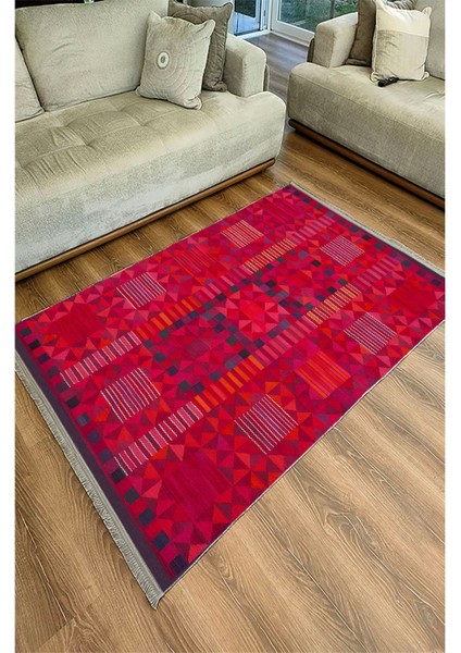 Mars 119 Etnik Otantik Kırmızı Tonda Dekoratif Salon Halısı Saçaklı Yıkanabilen Halı fırsatları