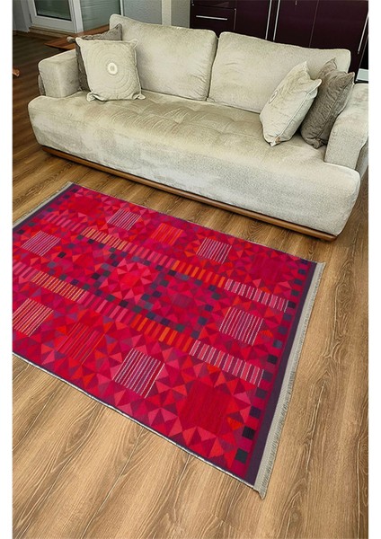 Mars 119 Etnik Otantik Kırmızı Tonda Dekoratif Salon Halısı Saçaklı Yıkanabilen Halı indirimleri