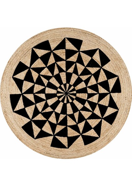 Boho 915 Geometrik Desen Baskılı Örgü Yuvarlak Natural Çift Taraflı Halı