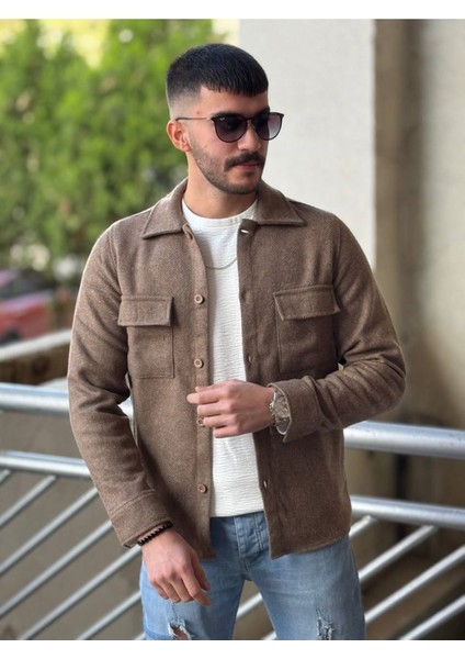 Slimfit Kesim Erkek Kaşmir Cift Cepli Gömlek-Kahve modelleri