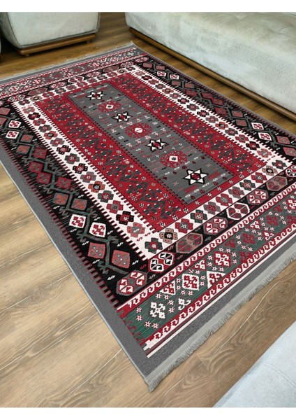 Mars Serisi Antik Kırmızı ve Siyah Tonlarında Otantik Desen Kaymaz Taban Şönil Halı fiyatları