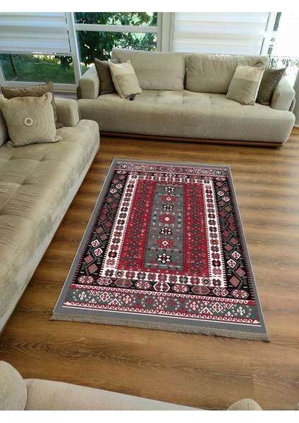 Mars Serisi Antik Kırmızı ve Siyah Tonlarında Otantik Desen Kaymaz Taban Şönil Halı modelleri