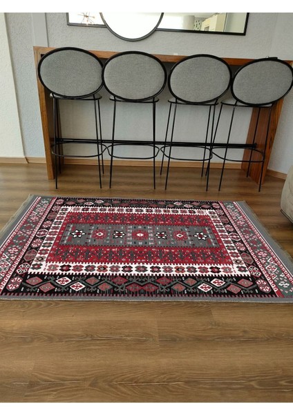Mars Serisi Antik Kırmızı ve Siyah Tonlarında Otantik Desen Kaymaz Taban Şönil Halı indirimleri
