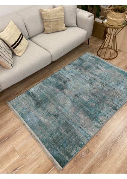 Turkuaz Tonunda Modern Desen Kaymaz Taban Dekoratif Halı fırsatları