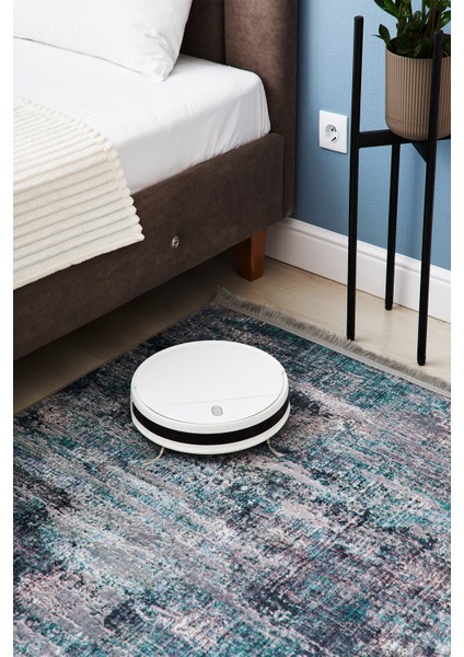 Turkuaz Tonunda Modern Desen Kaymaz Taban Dekoratif Halı