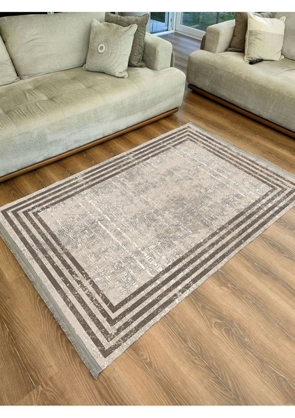 Mars 2077 Kahverengi Çerçeve Desenli Yıkanabilir Kaymaz Salon Halısı, Koridor ve Mutfak Halısı fiyatları