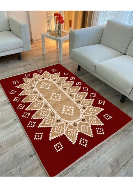 MARS107 Kırmızı Tonlarında Klasık Dekoratif Kilim Salon Halısı Saçaklı Yıkanabilen Halı fiyatları