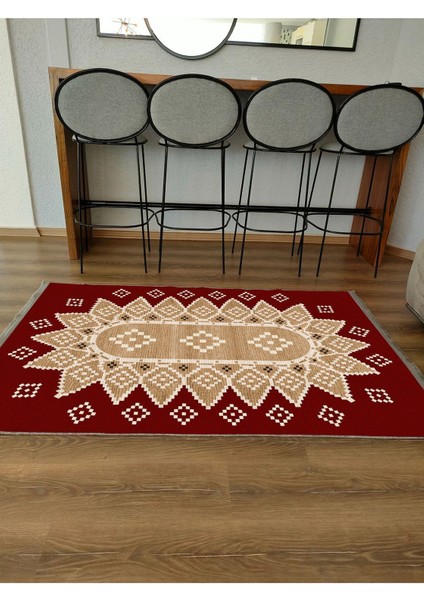 MARS107 Kırmızı Tonlarında Klasık Dekoratif Kilim Salon Halısı Saçaklı Yıkanabilen Halı indirimleri