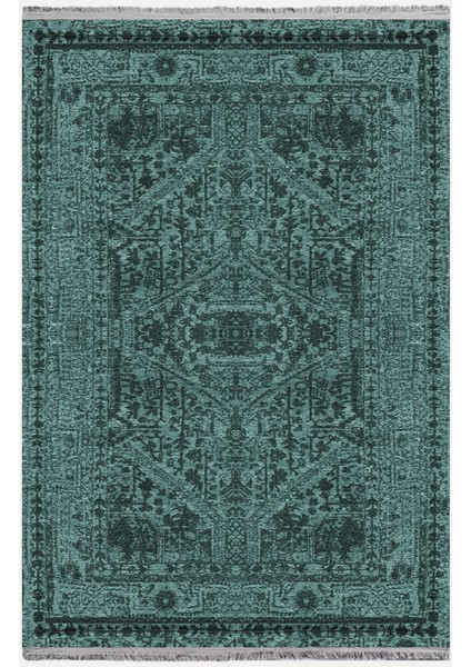 Mars Serisi Su Yeşili Etnik Otantik Eskitme Desen Kaymaz Taban Şönil Halı