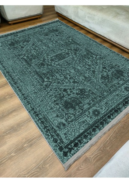 Mars Serisi Su Yeşili Etnik Otantik Eskitme Desen Kaymaz Taban Şönil Halı fiyatları