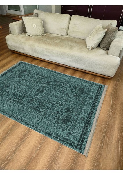 Mars Serisi Su Yeşili Etnik Otantik Eskitme Desen Kaymaz Taban Şönil Halı indirimleri