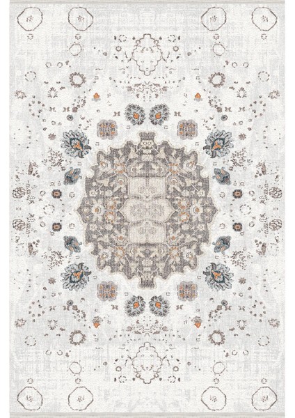 Mars Serisi Gri Kahve Etnik Geometrik Desen Kaymaz Taban Şönil Halı