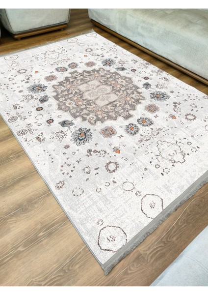 Mars Serisi Gri Kahve Etnik Geometrik Desen Kaymaz Taban Şönil Halı modelleri