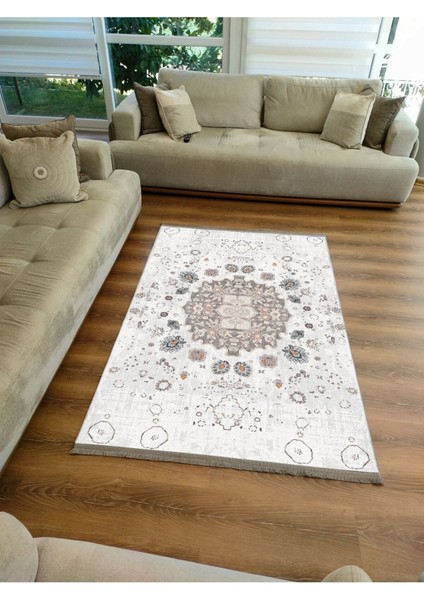 Mars Serisi Gri Kahve Etnik Geometrik Desen Kaymaz Taban Şönil Halı fırsatları