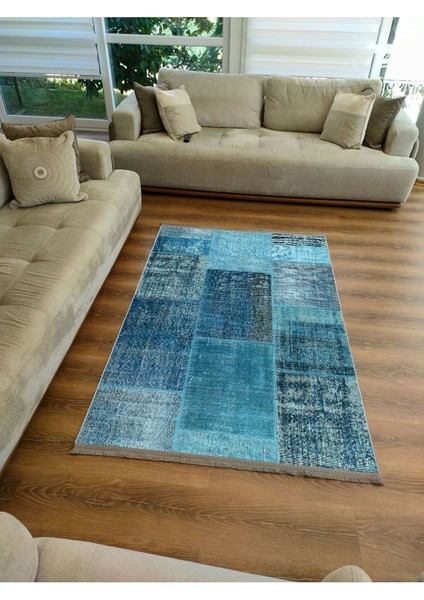 Mars Halı 2090 Mavi Tonunda Dekoratif Halı Salon Halısı Saçaklı Yıkanabilen Halı fırsatları