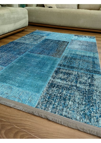 Mars Halı 2090 Mavi Tonunda Dekoratif Halı Salon Halısı Saçaklı Yıkanabilen Halı