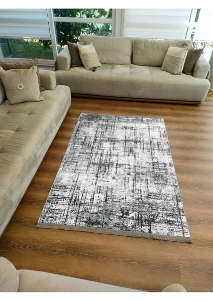 Mars 2087 Gri Tonlarında Eskitme Mermer Görünümlü Kaymaz Dekoratif Halı fırsatları