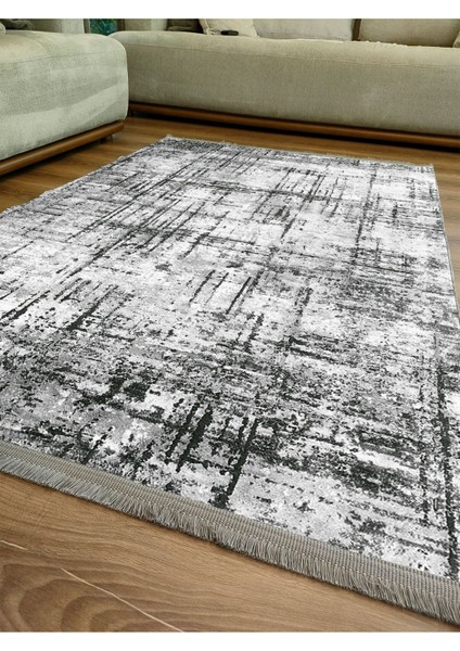 Mars 2087 Gri Tonlarında Eskitme Mermer Görünümlü Kaymaz Dekoratif Halı