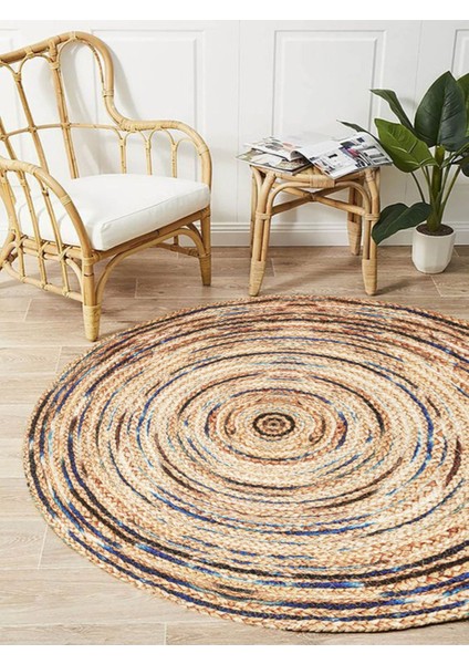 Boho 948 Jüt Rengi ve Desenli Örgü Yuvarlak Natural Çift Taraflı Halı fiyatları
