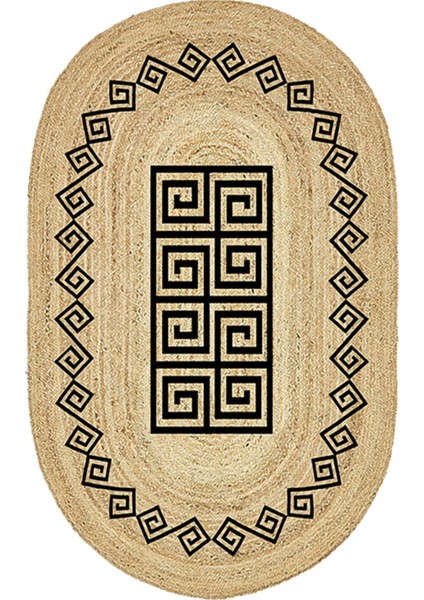 Boho 987 Jüt Hasır Etnik Desenli Oval Jüt Örme Doğal Hasır Natural Oval Halı