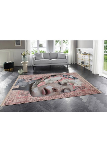 Kırmızı Vintage Kadın Silüeti Figürlü Modern Dokuma Taban Yıkanabilen Hal Mars 169 fiyatları