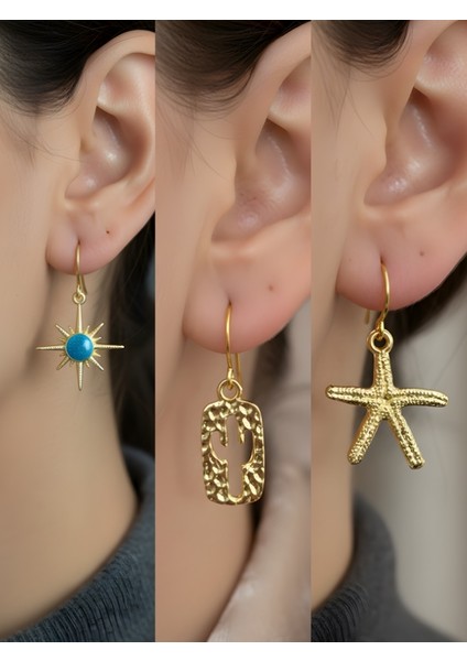 Trend Sembol Figürlü 3’lü Kadın Küpe Set