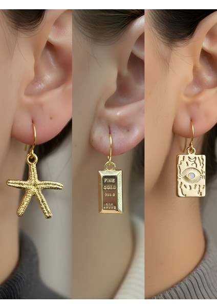 Trend Sembol Figürlü 3’lü Kadın Küpe Set