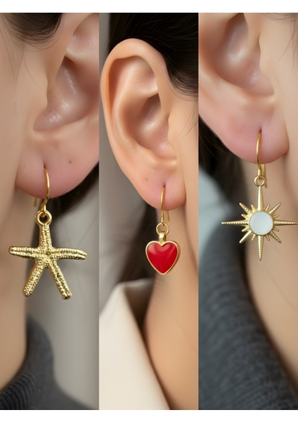 Trend Sembol Figürlü 3’lü Kadın Küpe Set