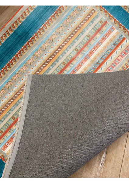 Mars 2017 Mavi Tonunda Geometrik Desen Kaymaz Taban Dekoratif Halı modelleri