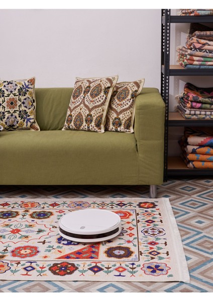 Mars 2035 Renkli Klasik Desenli Yıkanabilir Dokuma Taban Salon Halısı Koridor ve Mutfak Halısı