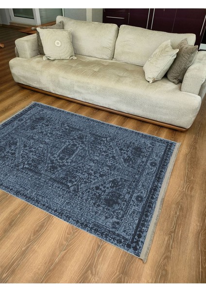 Mars Serisi Lacivert Eskitme Antika Desen Kaymaz Taban Şönil Halı indirimleri