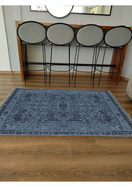 Mars Serisi Lacivert Eskitme Antika Desen Kaymaz Taban Şönil Halı