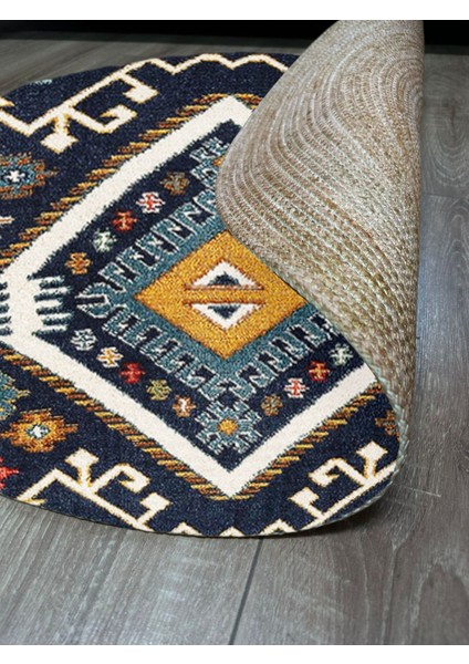 Boho 952 Lacivert Etnik ve Geometrik Jüt Rengi Örgü Yuvarlak Natural Çift Taraflı Halı fiyatları